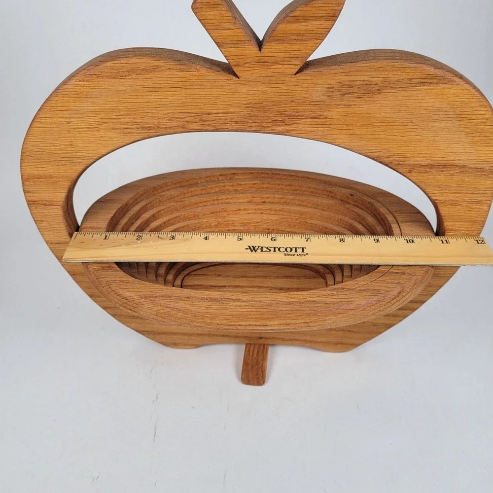 Vtg Wooden Ways Collapsible Apple-Shaped‎ Standing Wooden Basket Bowl Farmhouse